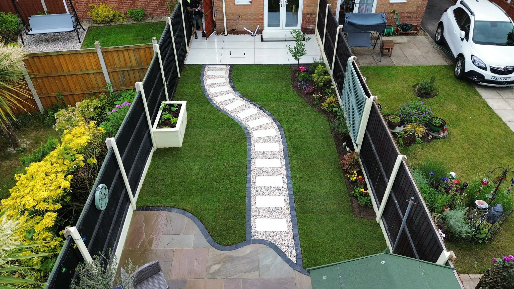 Curved garden from above